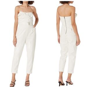 Kendall and Kylie Front Tie Strapless White Vegan Leather Jumpsuit